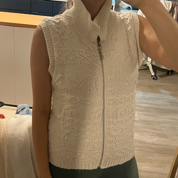 Vintage Cotton Knit Holiday Sweater Vest Cream SMALL Zip Up Christmas - Picture 6 of 10